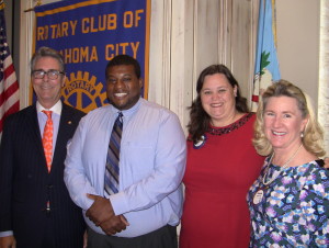 President Tim Strange, Drew Rhodes - U.S. Grant HS - October Teacher; Shannon Evers; Caroline Gist - Chair - Teacher of the Month Committee