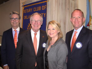 President Tim Strange, Burns Hargis, Teacher of the Month Lori Hoegg, West Nchols Hills Elementary, Russ Florence-Chair of the Day